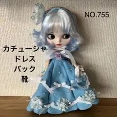 りかちゃん服水色ドレス花アウトフィットハンドメイドブライス服1/6ドール服755