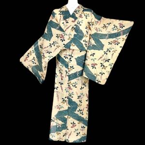 夏着物 楊柳 小紋 着物 きもの カジュアル着物 リサイクル着物 kimono 中古 仕立て上がり 身丈148.5cm 裄丈61.5cm