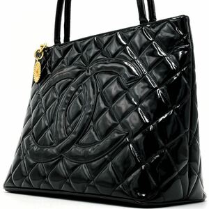 1円【美品】CHANEL シャネル ハンドバッグ 復刻トート マトラッセ ゴールド金具 デカココ パテントレザー ココチャーム ブラック シール有