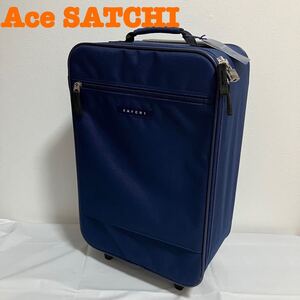 TA■ 未使用 Ace SATCHI エース キャリーバッグ 鍵/タグ付 紺 ネイビー スーツケース トローリーバッグ キャリーケース 旅行 トラベル