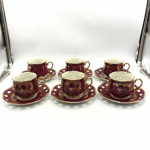 【27014】大橋陶器 OHASHI CHINA カップ＆ソーサー 6客セット 金彩 工芸品 陶磁器 食器 洋食器 茶器 経年保管品 中古品 梱包80サイズ