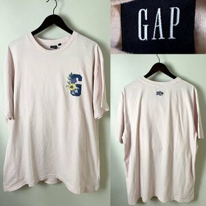 ★【国内正規品 美品 ベトナム製】近年モデル GAP ギャップ コットン 100％ フラワー 背面ロゴ刺繍 半袖 Tシャツ XLサイズ ライトピンク系