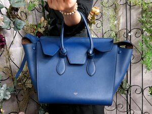 ●超美品●CELINE セリーヌ●タイバッグ●カーフ レザー 本革●ハンド バッグ●ロイヤルブルー●G金具●腕掛け●B5 書類 かばん●Js53677