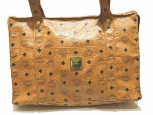 MCM エムシーエム ロングショルダー トートバッグ ブラウン系 総柄 ◆ レザー ヴィンテージ スクエア ゴールド金具 ▼ ム100/6E