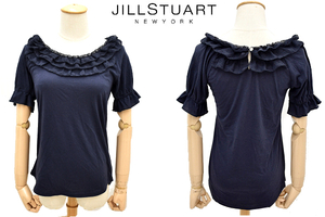 Y-6310★送料無料★美品★JILL STUART ジルスチュアート★春夏 ネイビー紺色 レース フリル 半袖 カットソー Ｍ