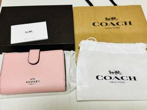 ☆COACH コーチ ☆二つ折り財布 レザー ピンク レディース ロゴ COACH 