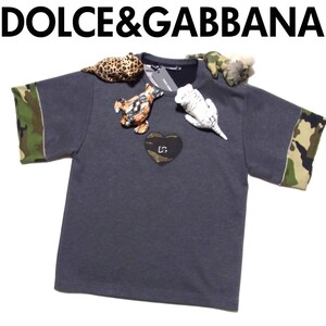 定価19万 未使用 DOLCE&GABBANA ドルチェアンドガッバーナ ぬいぐるみ付き 迷彩 カモフラ ハート ロゴ Tシャツ 半袖 スウェット XS G8NM2Z