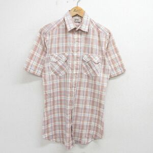 M/古着 ギャップ GAP オールドギャップ 半袖 シャツ メンズ 80s 薄赤系他 レッド チェック 24jun08 中古 トップス