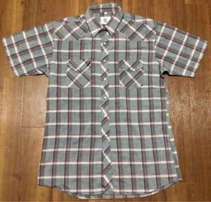 USA輸入★Corral West Ranch Wear チェック柄 半袖 ウェスタンシャツ Lサイズ★グレー カウボーイ