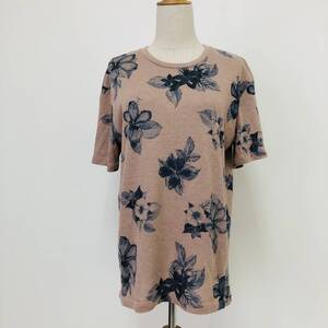 k1872 ZARA MAN ザラ Tシャツ 半袖 薄手 トルコ製 夏 M ブラウン系 ボタニカル柄 メンズ おしゃれ 古着 ベーシックカジュアルスタイル 