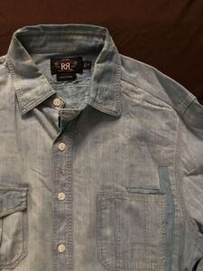 【希少】極美品 RRL REPAIRED INDIGO SHAMBLEY SHIRT ダブルアールエル インディゴ リペア ガチャポケ シャンブレー シャツ M