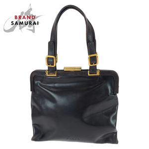 美品 PRADA プラダ ヴィンテージ ダークブラウン ゴールド金具 レザー B7649 ハンドバッグ がま口 トートバッグ レディース 407039