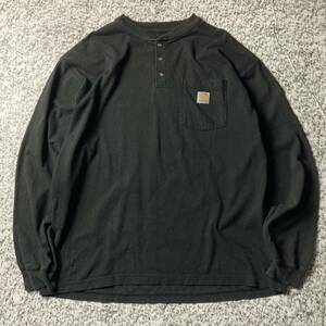 【グッドレギュラー】カーハート ヘンリーネック　オーバーサイズ　L/SポケT ブラック　Lサイズ 古着　ロンT Carhartt 