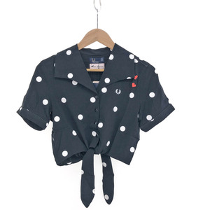 未使用品◆FRED PERRY フレッドペリー 半袖シャツ サイズ:USA6◆SG5140 ブラック レディース トップス POLKA DOT SHIRT ドット柄