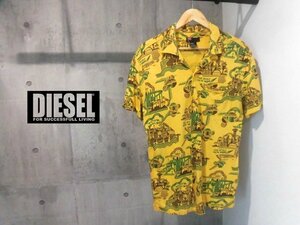 DIESEL ディーゼル FUTURO POLIS 総柄 半袖シャツ L/アロハシャツ/ハワイアンシャツ/黄 イエロー/メンズ/リゾート ハワイアンシャツ