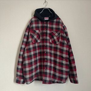 90s フード付き ネルシャツ キルティング チェックシャツ 古着 2XL wrangler ラングラー ビッグシルエット