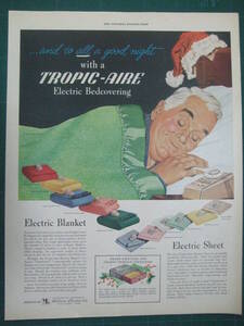 i即決【mid-century advertising/LIFE/POST/広告252】TROPIC-AIRE/電気毛布/1953年/ミッドセンチュリー/アメリカンカルチャー