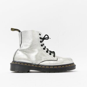 【1円スタート】 Dr.Martens ドクターマーチン 8ホール ブーツ シルバー レザー レースアップ レザー レディース メンズ UK5 24cm