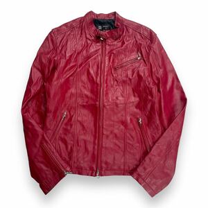 MICHEL KLEIN HOMME ミッシェルクランオム レザージャケット シングルライダースジャケット ライダース 牛革 ジップアップ レッド 48