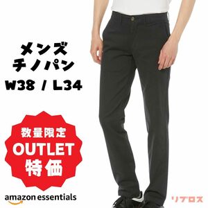 新品 Amazon Essentials チノパン メンズ W38 / L34 スリムフィット ストレッチ コットン ブラック 男性 長ズボン ロングパンツ