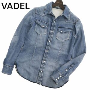 VADEL バデル 通年 長袖 USED加工★ スウェット デニム ストレッチ ウエスタン ワーク シャツ Sz.S　メンズ　C4T01864_3#C