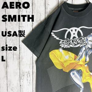 空山基 コラボ USA製 L 古着 ブラック【エアロスミス】バンドtシャツ