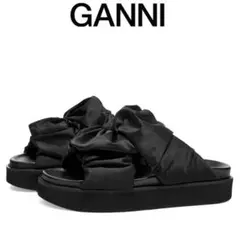 希少　GANNI ブラック　フリル　厚底サンダル　スリッパ　黒　スライド　ガニー