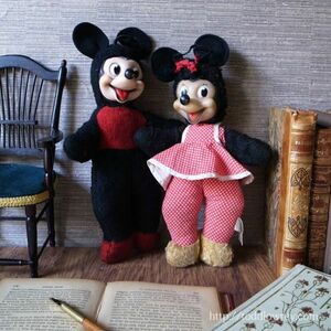 【夢見ることを忘れない】ヴィンテージ ミッキーマウス ミニー ぬいぐるみ イギリス◆Vintage Micky & Minnie Mouse Soft Toy by SEMCO