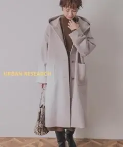 URBAN RESEARCH◆ウール　オーバーフードロングコート◆ECRU◆F