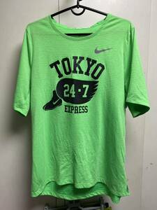 送料格安スピード発送！美品★NIKEナイキDRI-FITランニングＴシャツGR★Lサイズジョギング陸上登山トレランマラソントレッキング