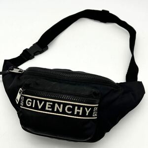 83-87●近年モデル 希少● GIVENCHY ジバンシ ボディバッグ ウエストポーチ ベルトバッグ ロゴ ブラック メンズ レザー 金具 斜め掛け 黒色