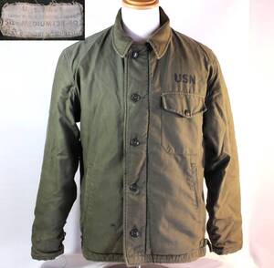 送料無料　60s US NAVY A-2 DECK JACKET 最初期型 三角フラップ 1962年(Mサイズ38-40)米軍実物 ビンテージ デッキジャケット USNステンシル