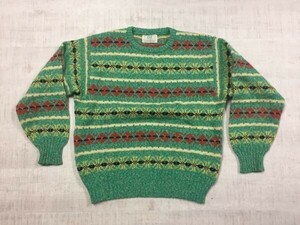 ITALY製 012 ベネトン Benetton オールド 90s 古着 ノルディック雪柄ジャガード ニット セーター ウール100% キッズ・レディース 140 緑