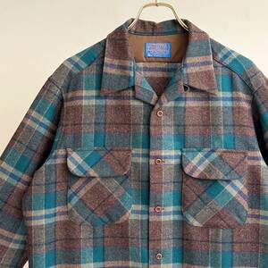 希少《 Dead Stock / Large 》60s 70s デッド【 Pendleton ペンドルトン 襟芯無し ボックス ウール シャツ L ビンテージ】