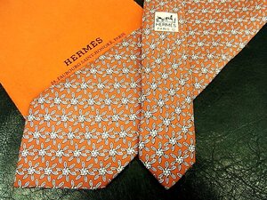 ★並品★4R01859【HERMES】エルメス「花 デザイン 柄」ネクタイ