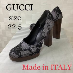 GUCCI グッチ　太ヒール　レース　パンプス