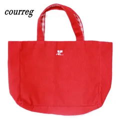 courreges クレージュ リバーシブルハンドバッグ RED コーデュロイ ギンガムチェック