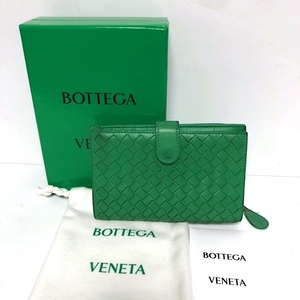 二点落札で送料無料！ 2A9【元箱・保存袋付き】 BOTTEGA VENETA ボッテガヴェネタ イントレチャート 二つ折り財布 レザー グリーン