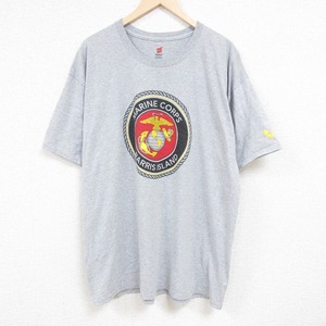 XL/古着 ヘインズ Hanes 半袖 Tシャツ メンズ MCRD パリスアイランド 大きいサイズ クルーネック 薄グレー 霜降り 24apr16 中古