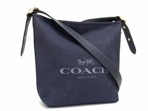 1円 ■美品■ COACH コーチ キャンバス×レザー クロスボディ ショルダーバッグ 斜め掛け レディース ネイビー系 FD0296