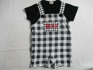 BE870【LITTLE BEAR CLUB・リトルベアクラブ】チェック模様　半袖　ショートオール　訳有　男児　白・黒　80