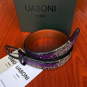 絶賛 EU製 定価9万◆UABONI*ユアボニ*幻のパティーヌ*ベルト◆手染 ゴールデン 調節可能 本革 レザー スーツ ビジネス 紳士用 メンズ