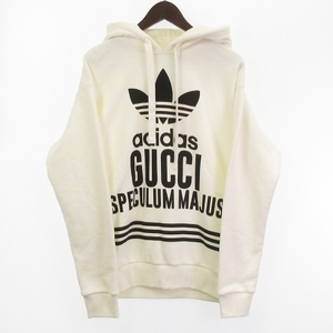 未使用品 グッチ GUCCI × アディダス ADIDAS タグ付き 22AW ロゴ スウェット プルオーバー パーカー フーディー 717427-XJEXK 白 ホワイト