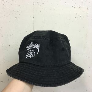 STUSSY ステューシー シャネルロゴ バケットハット 帽子 S/M チャコールグレー 帽子 コットン 