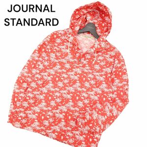 JOURNAL STANDARD ジャーナルスタンダード 【ヤシの木 リゾート 総柄】 ハーフ釦 プルオーバー パーカー Sz.L　メンズ 赤系　C4T01610_2#F