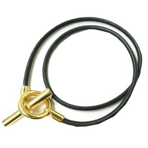 HERMES エルメス マキシ グレナン レザーダブルブレスレット BLACK/GOLD 2連 アクセサリー g16061