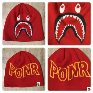 シャーク ニットキャップ Red a bathing ape BAPE shark beanie knit cap エイプ ベイプ アベイシングエイプ PONR 帽子 ビーニー w6