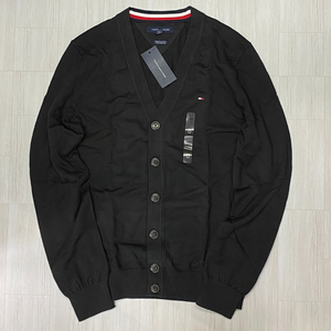 USAモデル 【M】 TOMMY HILFIGER トミーヒルフィガー プレミアムコットンニット ハイゲージ カーディガン 黒 フラッグロゴ (R4F-17)