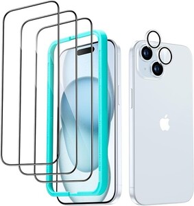 ESR for iPhone 15 Plus 保護フィルムセット強化ガラス保護フィルム 3 枚 独立型レンズフィルム 1セット 2