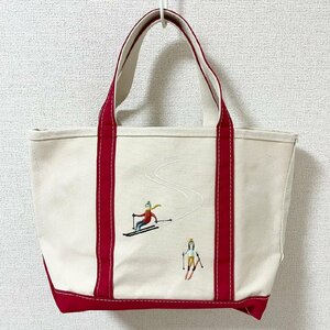 (^w^)b 未使用 USA製 エルエルビーン トート バッグ スキーヤー 刺繍 レッド L.L.Bean BOAT AND TOTE オープントップ ミディアム M B0235EE